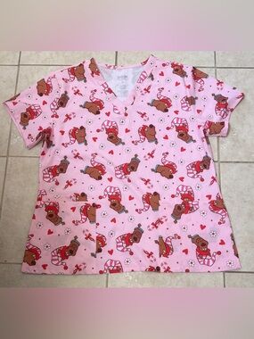 Girls Pink Candy-Cane Bear Print Pajama Top